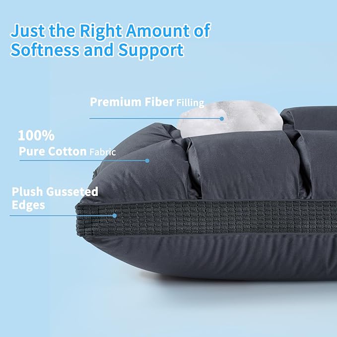 YOUR MOON Soft Pillow Standard for Sleeping, Super Soft Support Down Alternative Pillow, 100% Cotton Shell Luxury Comfy Fluffy Bed Pillows for Sleep(Gray)