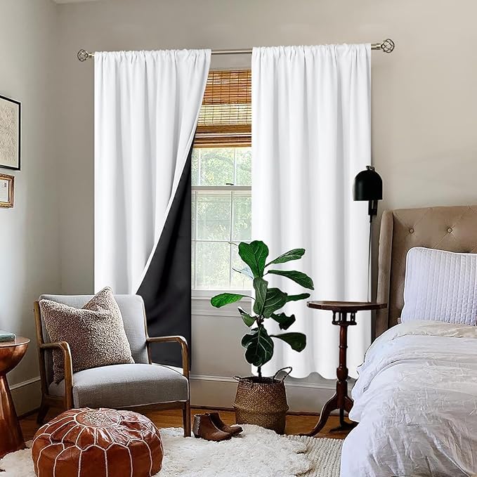 BGment White Blackout Curtains for Living Room, Thermal Insulated Full Room Darkening Window Curtains Noise Cancelling Privacy Rod Pocket Curtains Drapes 80 Inch Length, 2 Panels, 52 Wide, Pure White