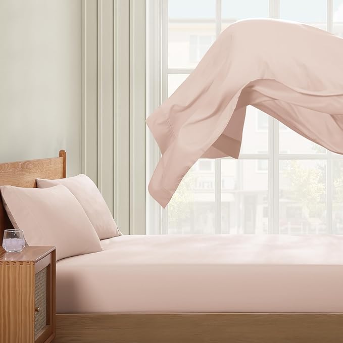 UGG Full Sheet Set 4-Piece Luxury Cooling Sheets Deep Pockets Premium Bedding with 2 Pillow Shams Hypoallergenic Machine Washable, for Dorm Essentials & College Bedding, Full, Shell Pink (Hedi)