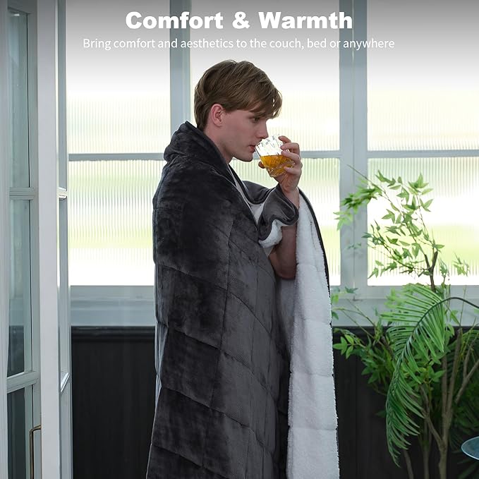 Weighted Blanket King Size 30 lbs 88x104 inches, Sherpa Fleece Throw Blanket for Couple with Soft Plush Flannel Top, Fuzzy Fluffy Cozy Warm and Thick Heavy Blanket for Winter