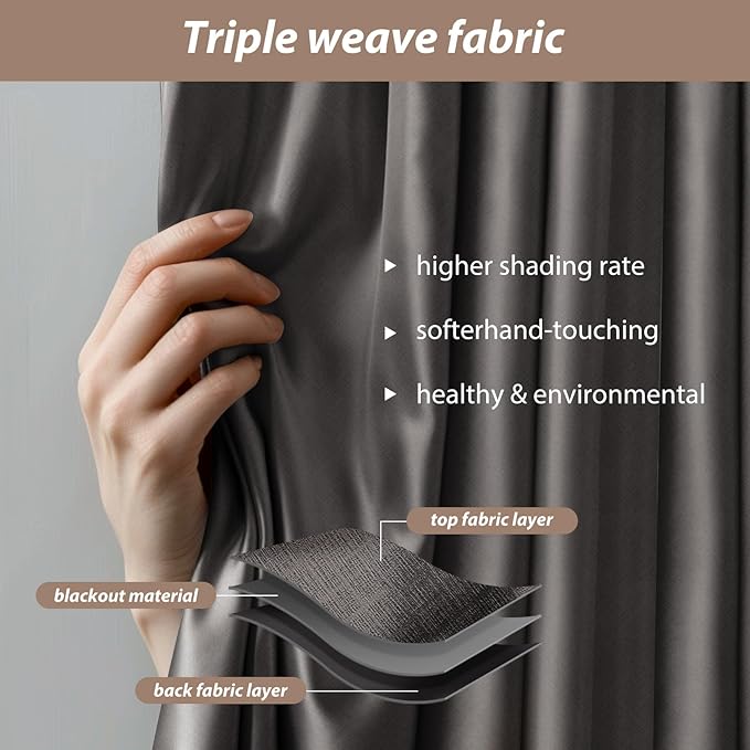 Room Divider Curtains with Ceiling Curtain Track Set Window Curtain for Bedroom,Living Room Total Blackout Thermal Insulated Privacy Ceiling Track Curtain W 9 × H 9 FT Grey drape&Black track