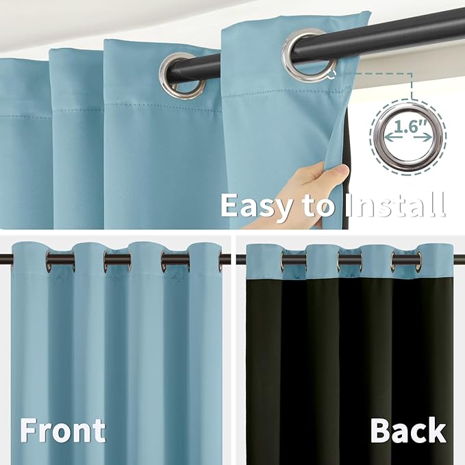 BGment Thermal Insulated 100% Blackout Curtains for Bedroom with Black Liner, Double Layer Full Room Darkening Noise Reducing Grommet Curtain (52 x 84 Inch, Greyish Blue, 2 Panels)
