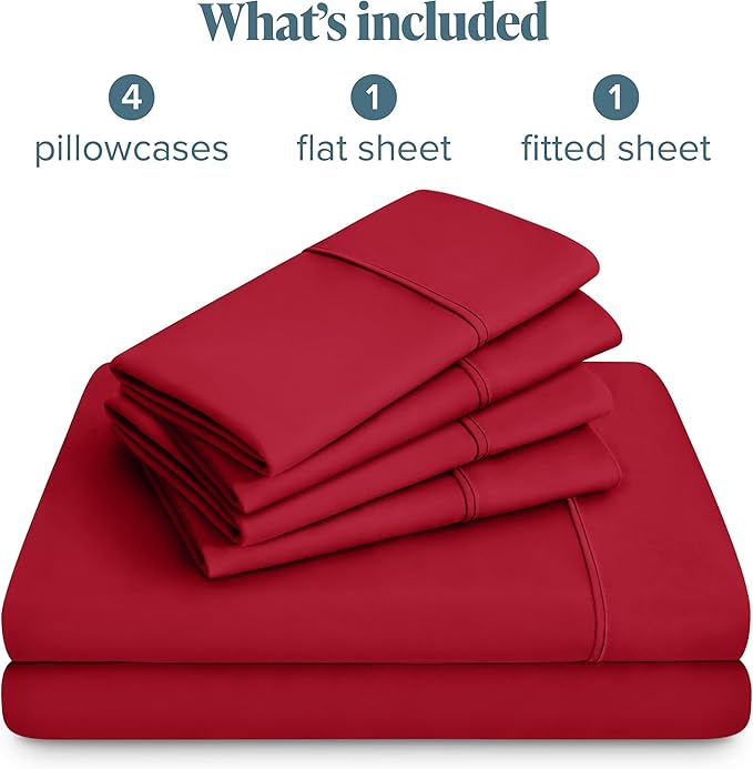 Bare Home Hotel Luxury Full Sheet Set, Extra Soft - 6 Piece Set - Deep Pockets - Easy Fit - Cooling & Breathable - Wrinkle, Fade, Stain Resistant - Includes 4 Pillowcases (Full, Red)