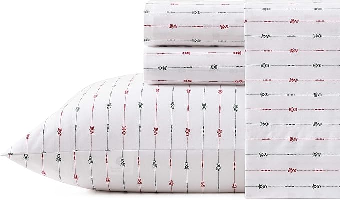 Tommy Bahama - King Size Sheet Set, Crisp & Cool Cotton Percale Bedding with a Smooth Lightweight Feel, 4 Piece Holiday Bed Sheets with Matching Pillowcases (Pineapple Pinstripe Red)