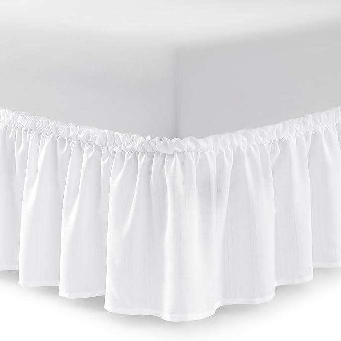 Bed Skirt Twin/Twin XL Bed Skirt Wrap Around Ruffled Box Spring Cover, Easy Install, Washable 15" Drop Elastic Dust Ruffle by Casual Living, 39-inch x 75-inch, White