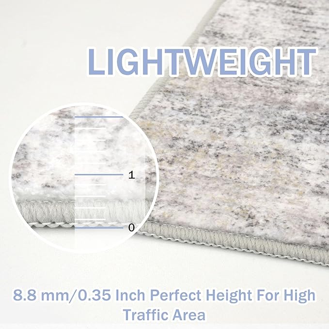 IOHOUZE Abstract Runner Rug 2x6 Ft Washable Runners for Hallways, Non Slip Kitchen Runner Printed Faux Wool Entryway Runner Indoor, Modern Abstract Floor Carpet for Hall Kitchen Bedroom, Grey Beige