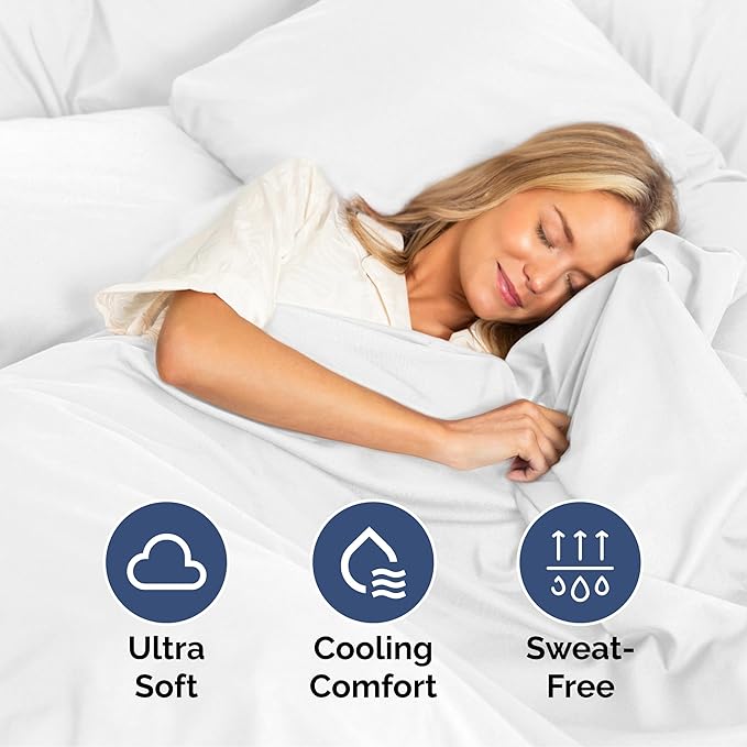 Queen Size 4 Piece Sheet Set - Extra Soft, Breathable & Cooling Sheets - Hotel Luxury Durable Bed Sheets for Women & Men - Deep Pockets, Easy-Fit & Wrinkle-Free Sheets - Bright White Oeko-Tex Sheets