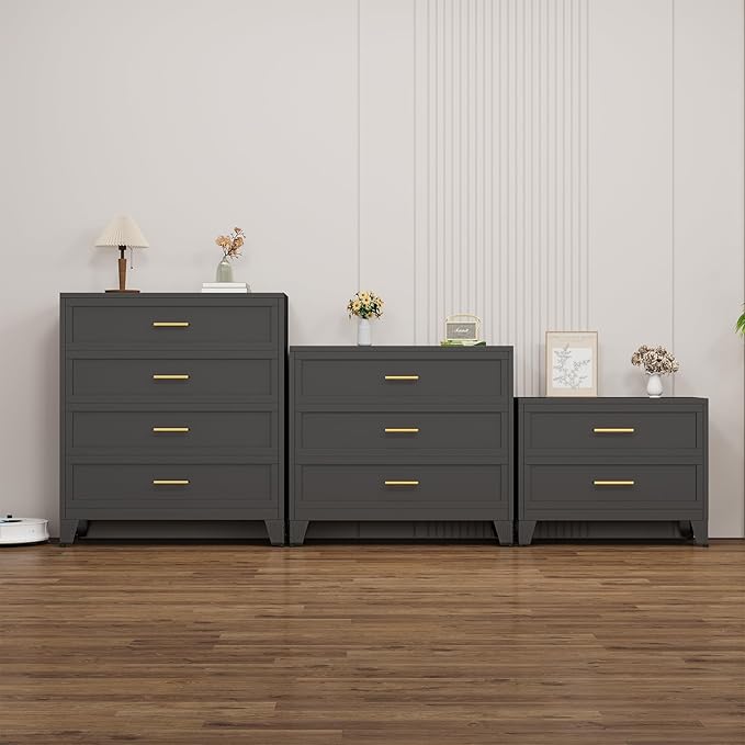 Metal Dressers, Black Small Dresser for Bedroom, 24.76" H Dressers & Chests of Drawers, Dresser and Nightstand Sets for Living Room, Entryway, Hallyway (Black, 2 Drawers)