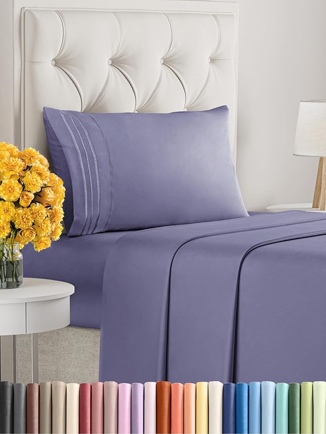 Twin Size 3 Piece Sheet Set - Extra Soft, Breathable & Cooling - Hotel Luxury Durable Bed Sheets for Women & Men - Deep Pockets, Easy-Fit & Wrinkle-Free - French Violet Oeko-Tex