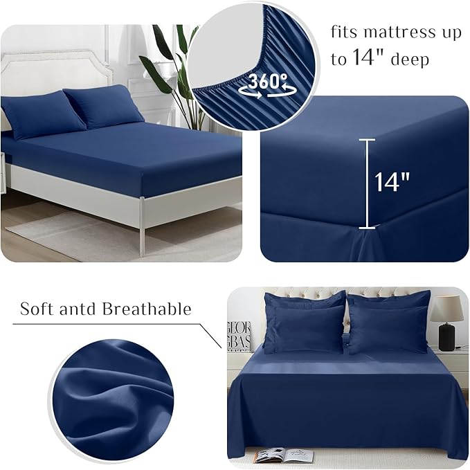 JOLLYVOGUE King Comforter Set, Ultra-Soft Bed in a Bag King Size 7 Pieces, Oeko-TEX Certified Bedding Set with Down Alternative Comforter, Sheets, Pillowcases & Shams, Navy