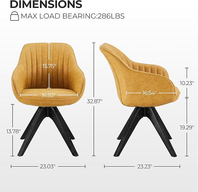 Zouron Mid Century Modern Accent Chair with Black Oak Wood Legs, Upholstered Swivel Chair No Wheels, Side Accent Armchair Vanity Chair for Small Space Home Office Living Room Bedroom, Yellow Brown