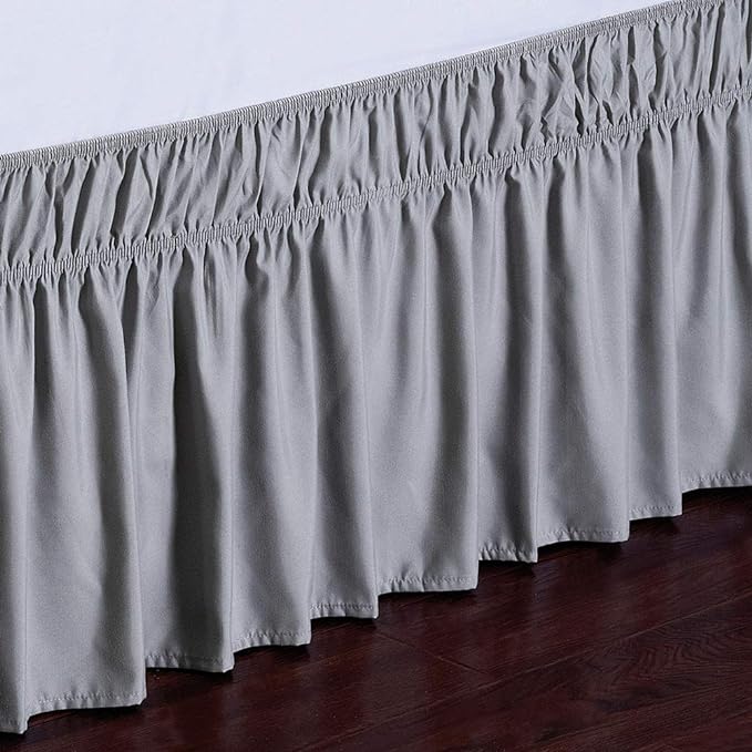 MEILA Wrap Around Bed Skirt Three Fabric Sides Elastic Dust Ruffled 24 Inch Tailored Drop,Easy to Install Fade Resistant-Grey, Queen/King