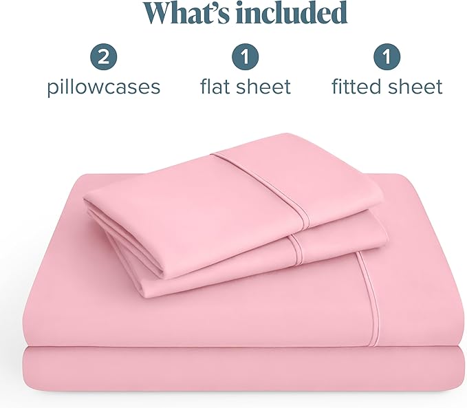 Bare Home Hotel Luxury Twin Sheet Set, Extra Soft - 4 Piece Set - Deep Pockets - Easy Fit - Cooling & Breathable - Wrinkle, Fade, Stain Resistant - Includes 2 Pillowcases (Twin, Light Pink)