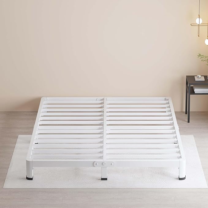 MAF 4 Inch King Metal Platform Bed Frame White with Round Corner Legs, Mattress Slide Stopper, 3000 LBS Heavy Duty Steel Slats Support, Noise Free, No Box Spring Needed, Easy Assembly