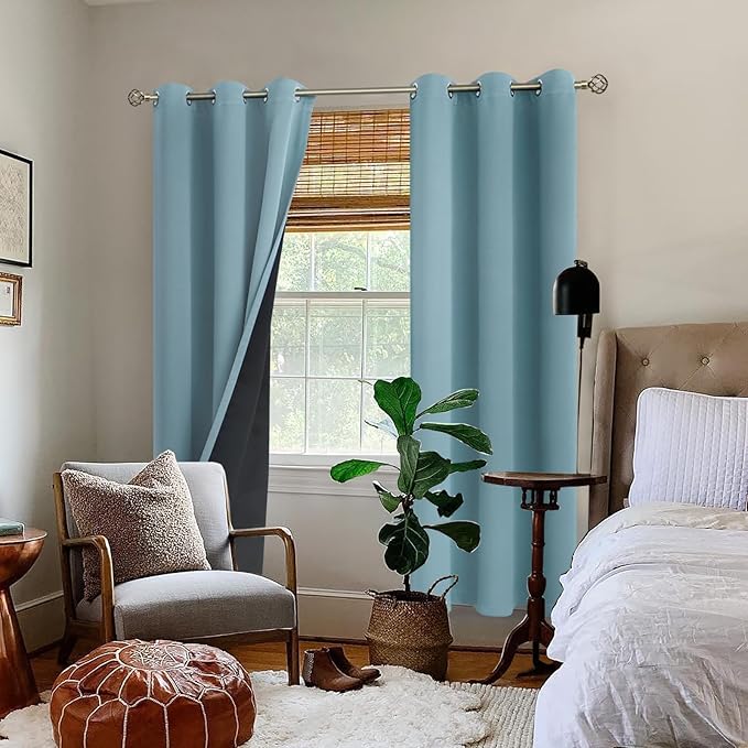 BGment Thermal Insulated 100% Blackout Curtains for Bedroom with Black Liner, Double Layer Full Room Darkening Noise Reducing Grommet Curtain (42 x 84 Inch, Greyish Blue, 2 Panels)