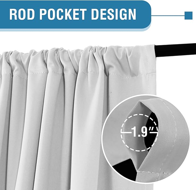 H.VERSAILTEX 100% Blackout Curtains for Bedroom Thermal Insulated Blackout Curtains 108 Inches Long Rod Pocket/Clip Rings Curtains for Living Room with Black Liner 2 Panels, Greyish White