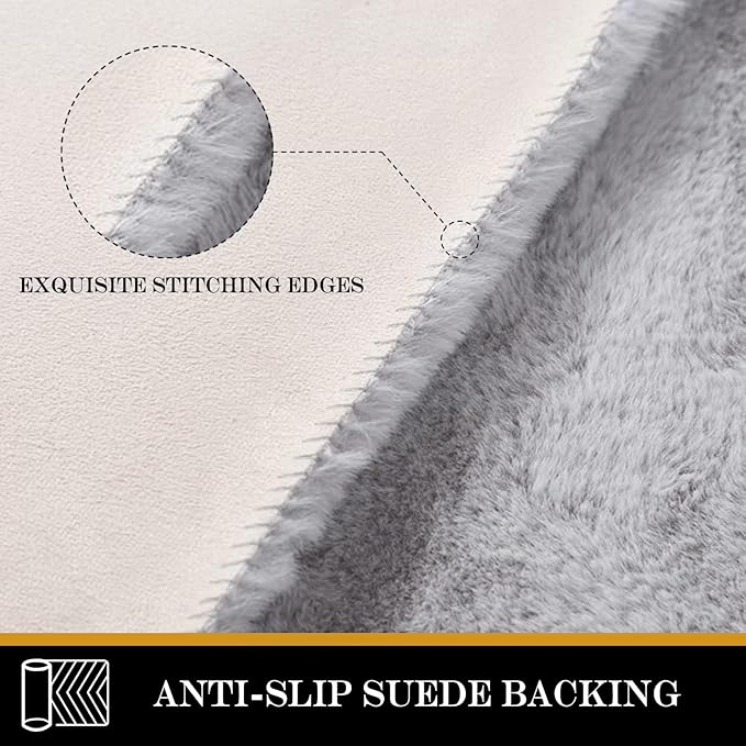 Latepis Grey Shag Rugs 5ft Round Rug Washable Faux Rabbit Fur Rug Fluffy Fuzzy Soft Circle Rugs for Living Room Bedroom Nursery Boho Teen Room Decor