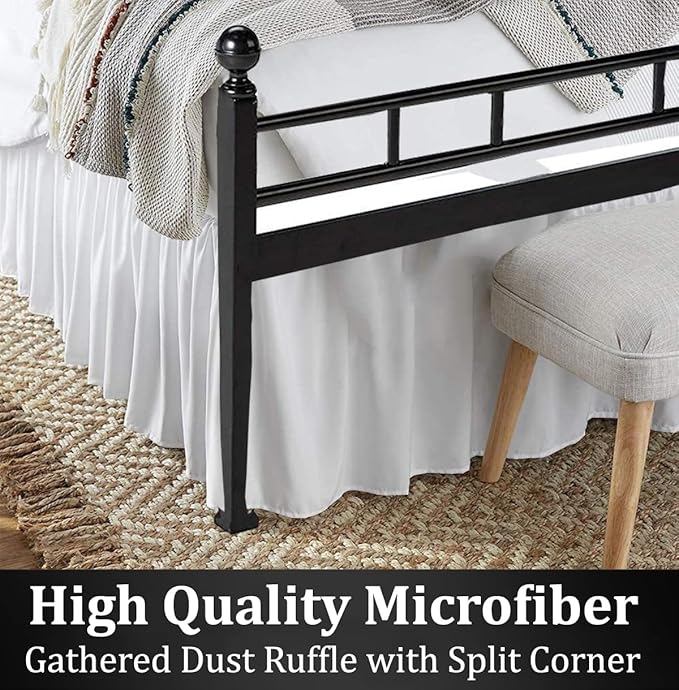 Ruffled Bed Skirt with Split Corners, White, King 14 Inch Drop Bedskirt, Hotel Quality Brushed Microfiber Wrinkle Free Dust Ruffle Bed Skirt King Size