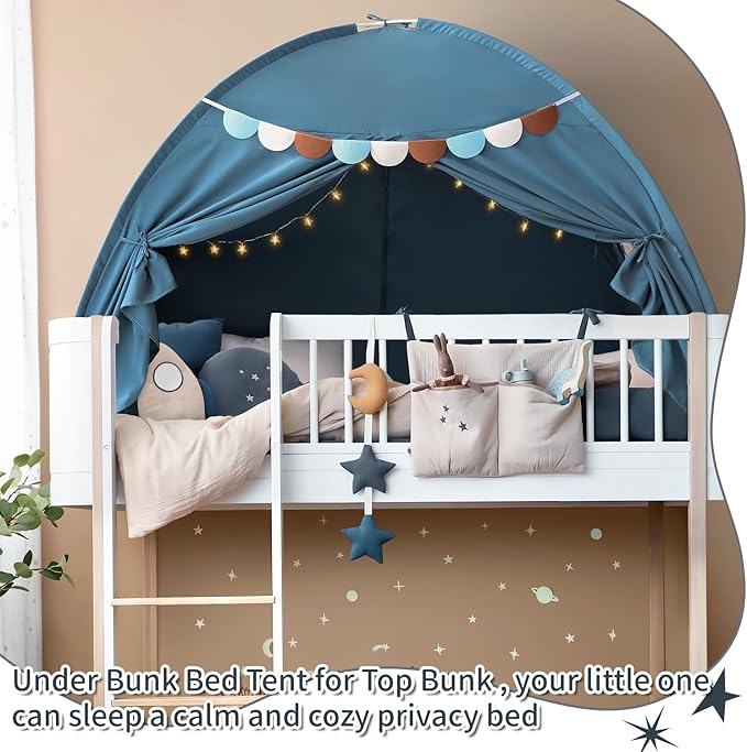 Razee Twin Bed Tent for Kids, Twin Size Toddler Canopy Indoor Playhouse Canopy Privacy Tent on Bunk Bed Sleep Inside Drafty Room Kid Toys for Boy Girl Birthday Gift, Blue Jean Color