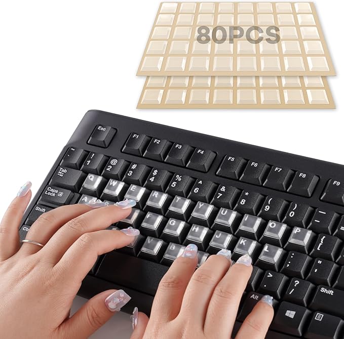 Tomorotec 80PCS Clear Silicone Raised Keyboard Key Cover Stickers for Long Nails, Soft & Smooth Surface Non-Slip Typing Protectors, Universal Fit for Most Standard Keyboards, Easy to Apply and Replace