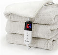 Heated Blanket Electric Throw Waffle, 50x60 Inches Sherpa Fleece Fast Heating Blanket 6 Heating Levels & 4 Hours Auto Off ETL Certification,Beige Throw