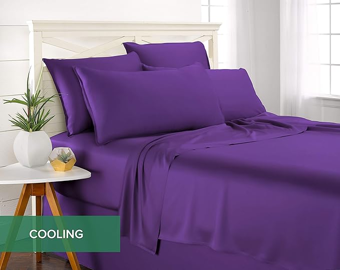 Pure Bamboo Queen Sheets, Genuine 100% Organic Viscose Derived from Bamboo Bed Sheet Set, Luxuriously Soft & Cooling, Double Stitching, 2 Year Quality Promise (Queen, Purple)
