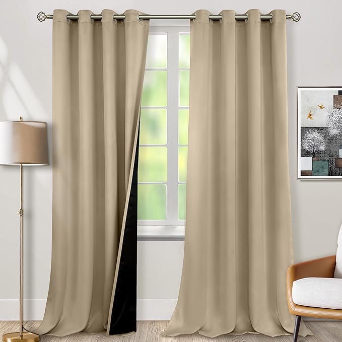 BGment Sand Blackout Curtains 95 Inches Long 2 Panels Set for Living Room, Thermal Insulated 100% Light Blocking Curtains & Drapes, Grommet Soundproof Curtains for Bedroom Window, Each 52 Wide