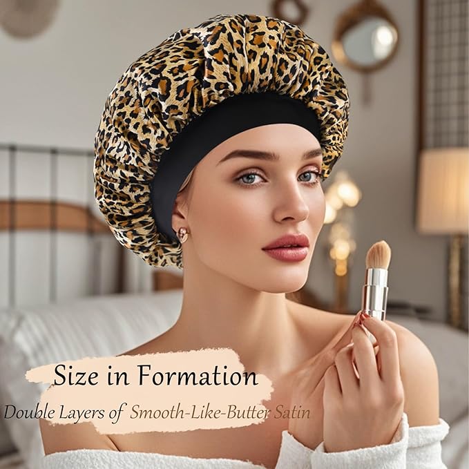 Satin Silk Bonnet for Sleeping, Soft Satin Lined Hair Bonnet for Women, Double Layer Sleep Nightcap