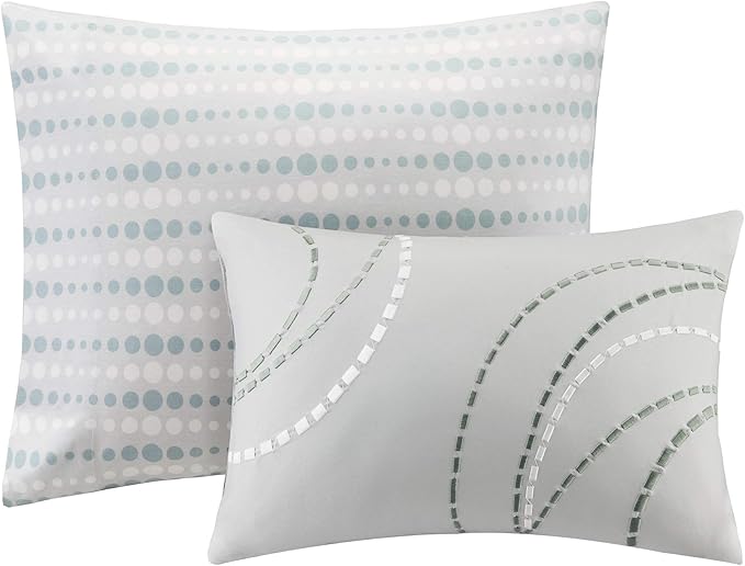 Madison Park Essentials Bed in a Bag Comforter, Vibrant Color Design All Season Down Alternative Cover with Complete Cotton Sheet Set, Queen(90"x90"), Knowles, Circular Aqua, 9 Piece
