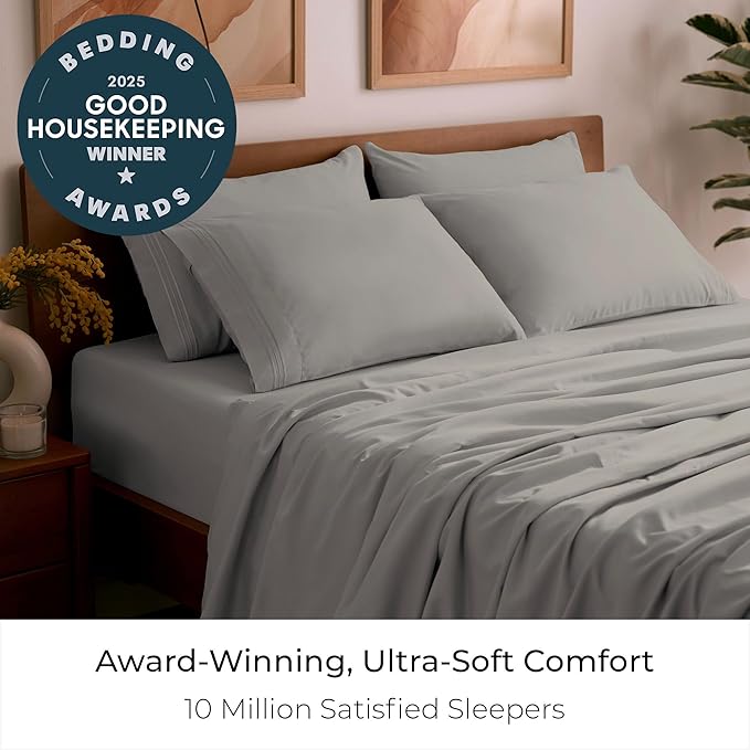 Mellanni California King Sheet Set - 6-Piece Iconic Collection Bedding, (Including 4 Pillowcases), 21-Inch Extra Deep Pocket, Easy Care, Ultra Soft, Cooling Sheets, Brushed Microfiber - Taupe