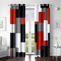 Red Black 100% Blackout Curtains for Bedroom 84 inch Long 2 Panels Set Modern Abstract Geometric Black Out Living Room Curtains Christmas Red Thermal Room Darkening Window Drapes, 52Wx84L