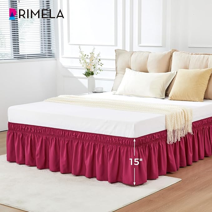 RIMELA Rose Purple Bed Skirt Queen Size 15 Inch Drop Elastic Wrap Around Dust Ruffle Bedding Bedskirt, Bed Skirt for Adjustable Bed Base, Soft Durable Fabric Machine Washable Easy to Install