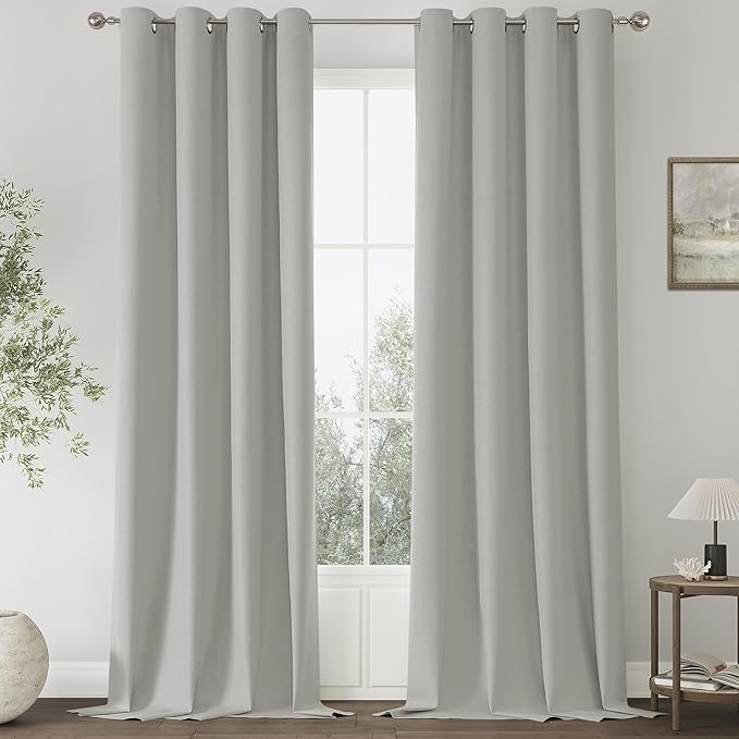 ChrisDowa 100% Blackout Light Grey Solid Curtains 120 Inches Long 2 Panels for Bedroom Living Room,Farmhouse Room Darkening Thermal Insulated Soundproof Grommet Top Window Treatment Drapes,52x120
