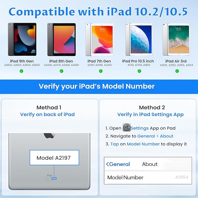 OYEEICE for iPad 9th Generation Case with Keyboard - Detachable Backlit Keyboard - Rotatable Cover with Pencil Holder for iPad 9th/8th/7th Gen, iPad Air 3rd Gen & iPad Pro 10.5" - Black