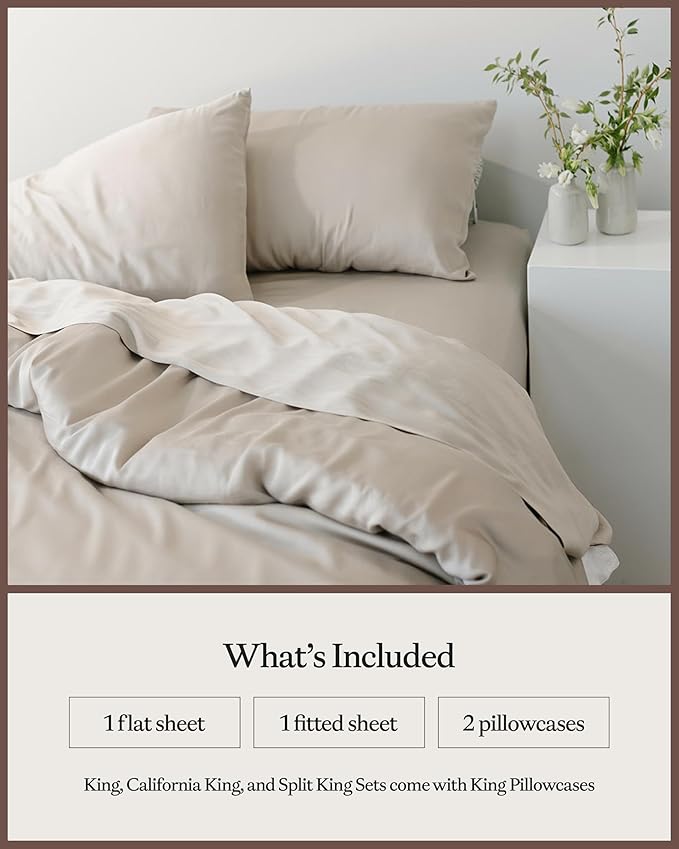 Cozy Earth Luxury Bed Sheet Set - 100% Viscose from Bamboo Fabric, Ultra-Soft & Breathable, Fits Regular & Deep Pocket Mattresses up to 20" - 4 Pieces Queen Sheet Set Driftwood