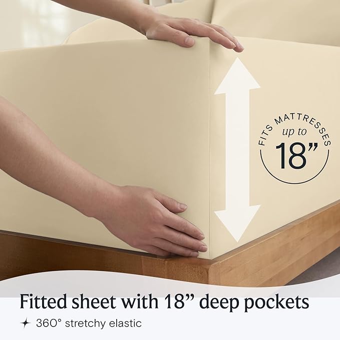 LuxClub 4 PC King Sheet Set, Deep Pockets Wrinkle Free Cooling Bed Sheets Hotel Bedding for Women, Men, Includes 1 Fitted Sheet, 1 Flat Sheet and 2 Pillowcases-Cream