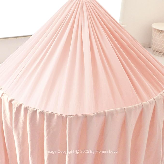 Light Pink Bed Canopy for Girls with Light, Princess Canopy Curtains for Twin Full Queen Size Kids Bed, Canopy for Girls Bed Room Decor, Hanging Castle Ceiling Tent
