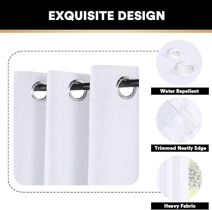 PrinceDeco 100% Blackout Curtains for Living Room Sliding Door Curtains Blackout Curtains 96 Inches Long Patio Curtains for Sliding Door Curtain,W100 X L96 Inch，Pearl White