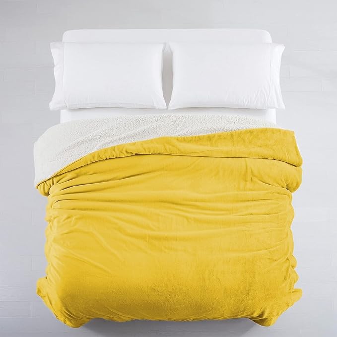IR Imperial Rooms Gold Sherpa Fleece Throw Blanket for Bed - Wholesale Bulk Pack of 16 Sherpa Blankets - Soft Fluffy Throw Blankets for Hotels, Guest Bedroom (Yellow, 50x60 Inches)