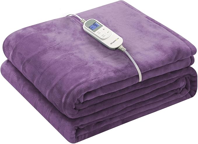 Wapaneus Heated Blanket Electric Full Size 72"x84" with 10 Heating Levels 12 Timer Settings and 8 Hours Auto-Shut Off,Flannel Fast-Heating Electric Blanket,ETL Listed Machine Washable,Purple