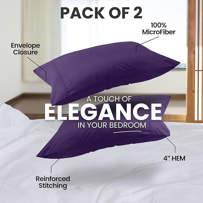 Pillow Covers by Utopia Bedding - Queen Size 2-Pack – Soft Brushed Microfiber – Perfect for Hospitals, Hotels, Guest Rooms – Oeko-TEX Certified, 20x30 Inches (Egg Plant)