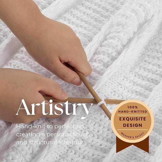 Boho Knitted Chenille Blanket with Tassels - Lightweight & Soft All-Season Throw - 3D Classic Pattern for Living Room Bedroom Couch, Cloud White, Throw 50"x60"