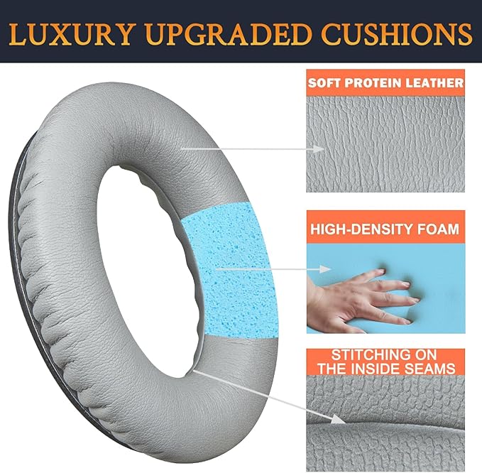SoloWIT Ear Pads Cushions Replacement, Earpads for Bose QuietComfort 35 (QC35) and Quiet Comfort 35 II (QC35 II) Over-Ear Headphones, Softer Leather, Noise Isolation Foam - PL Silver