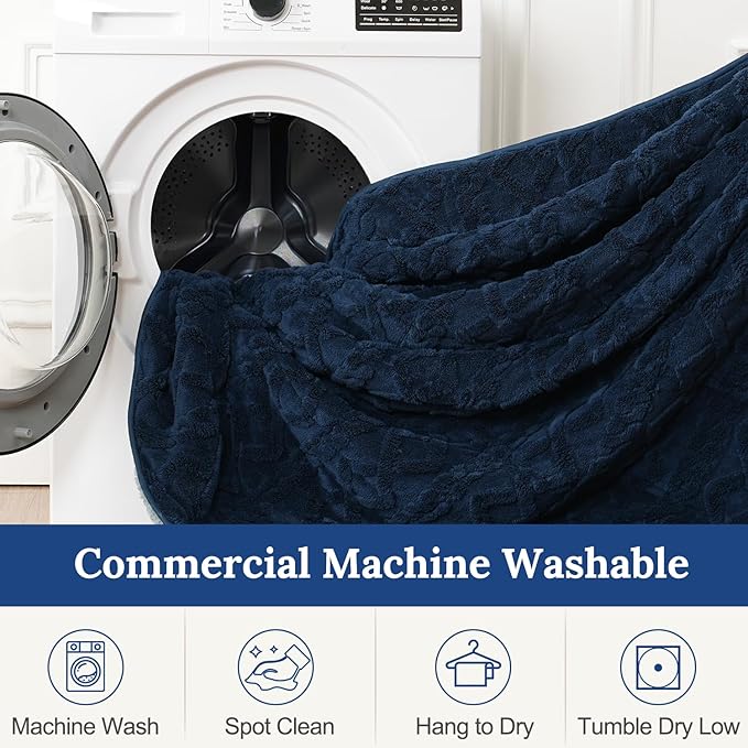 Sherpa Fleece Adult Weighted Blanket Great for Sleep, 15 lbs Dual Sided Soft Fuzzy Heavy Blankets for Couch Bed Sofa, Cozy Warm Fluffy Jacquard Throw for Winter (Navy Blue, 60" x 80", 15 Pounds)
