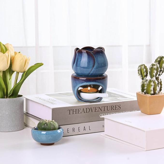 ComSaf Essential Oil Burner for Scented Oil, Ceramic Aromatherapy Aroma Oil Candle Diffuser, Tea Light Wax Melt Warmer, Essential Oil Burner with Tealight Candle Holder Home Decor Housewarming Gift