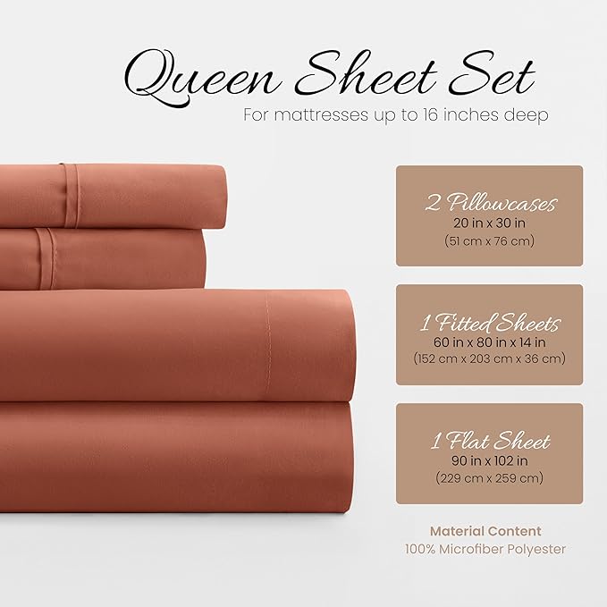Linen Market Twin XL Bed Sheets - Cooling & Soft - Deep Pocket Fits 16" Thick Beds - 4 Piece Set (Clay)