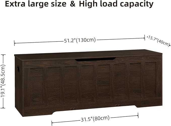 51.2" Storage Chest Extra Large,Storage Bench with 2 Safety Hinges,Shoe Bench,51.2 * 15.7 * 19.1 inches,Wooden Trunk for Bedroom,livingroom,entryway,Supports 220 lb,Easy Assembly(Espresso).