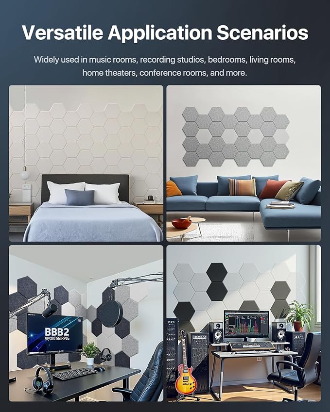 18 Pack Hexagon Acoustic Panels, Self-Adhesive Soundproof Wall Panels, High Density Acoustic Wall Panels, Sound Proofing Panels for Walls, Office, Reccording Studio, Ceiling 12" X 10" X 0.4" White