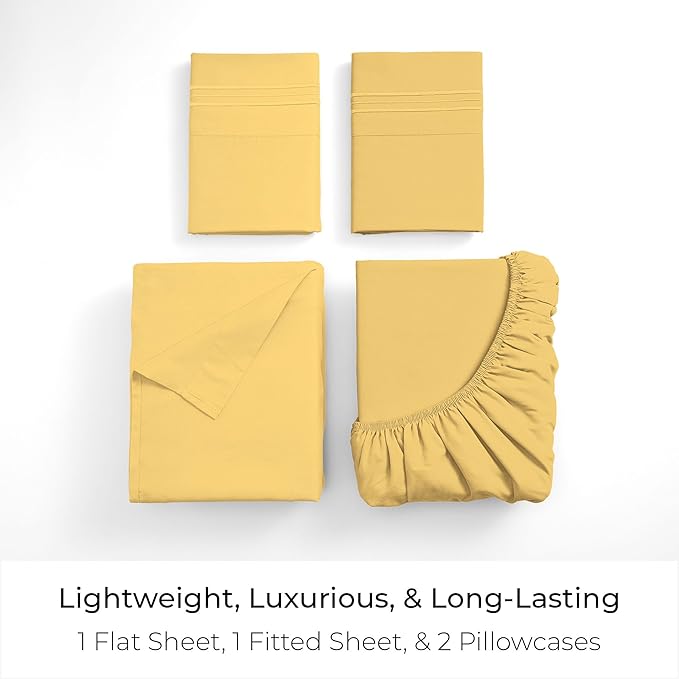 Mellanni Twin Sheet Set - 4-Piece Iconic Collection Bedding, (Including 2 Pillowcases), 16-Inch Deep Pocket, Easy Care, Extra Soft, Cooling Sheets, Brushed Microfiber - Yellow