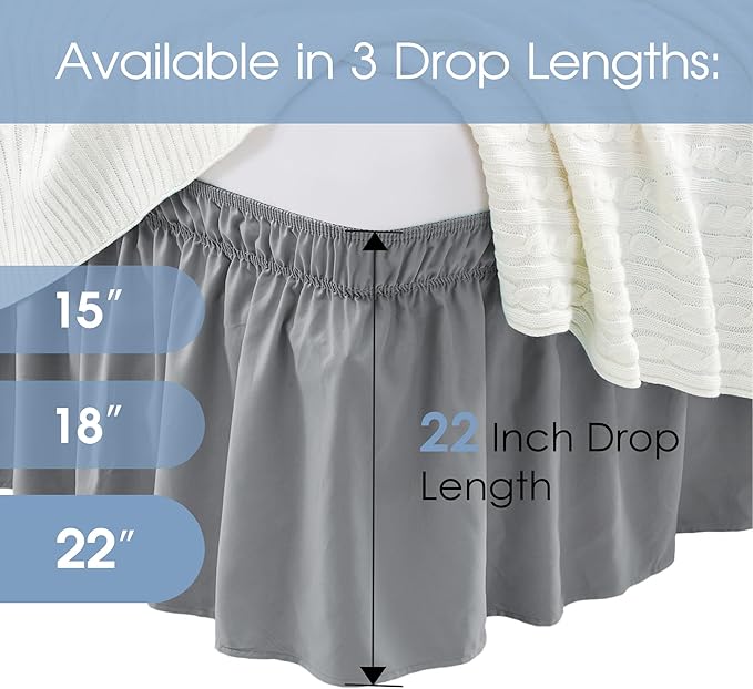 FreshCulture Twin Bed Skirt, Elastic Wrap Around Bed Skirt Twin Size, Bed Skirts for Adjustable Bed, Easy Fit with 22 Inch Drop Length, Hotel Quality Dust Ruffle for Twin Bed (Dark Grey)
